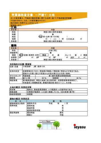 不動産売却　査定書　地籍・建物・位置