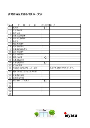 不動産売却　査定書　添付資料